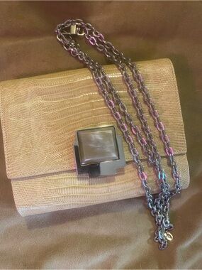 PRISTINE Daniella Ortiz GENUINE Lizard Skin 2-way Bag~Honey Onyx Sterling Silver